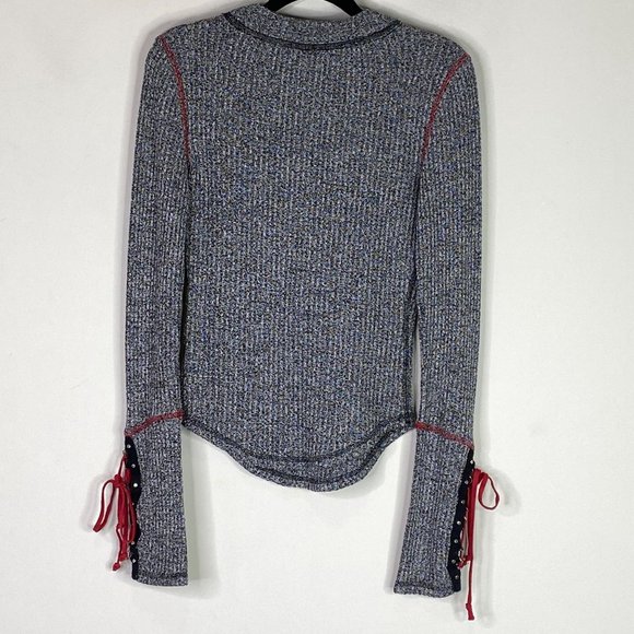 Free People Lace-Up-Sleeve Thermal Sweater Mountaineer Cuff Top Women's Size XS - Picture 2 of 9